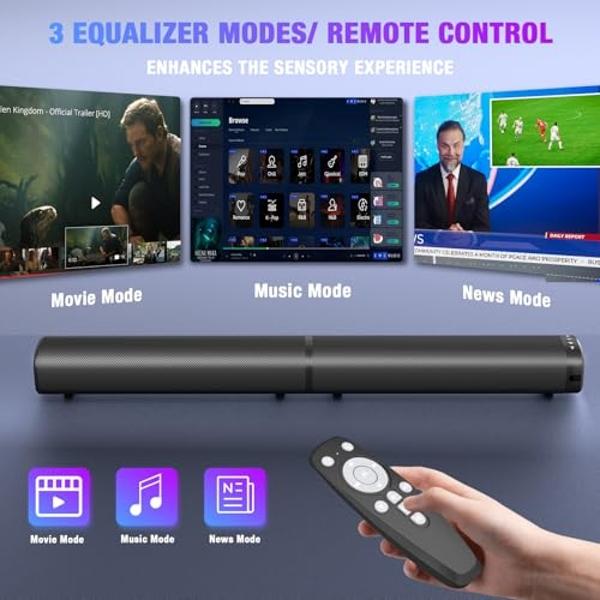Sound Bar, 100W Sound Bar for Smart TV, 5.3 Bluetooth Sound Bar 2 in 1 Detachable Surround Sound System for TV Home Audio Soundbar Speaker, Soundbar with 3D Surround Bass Effect, H