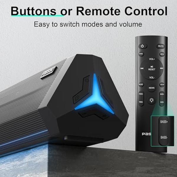 Passau Sound Bar 35 Inch Soundbar for Smart TV Speaker with Bluetooth 5.3 Opt/USB/AUX Connectivity, LED Display, 3 DSP Mode TV Sound Bars for Home Theater Audio PC Gaming Projector