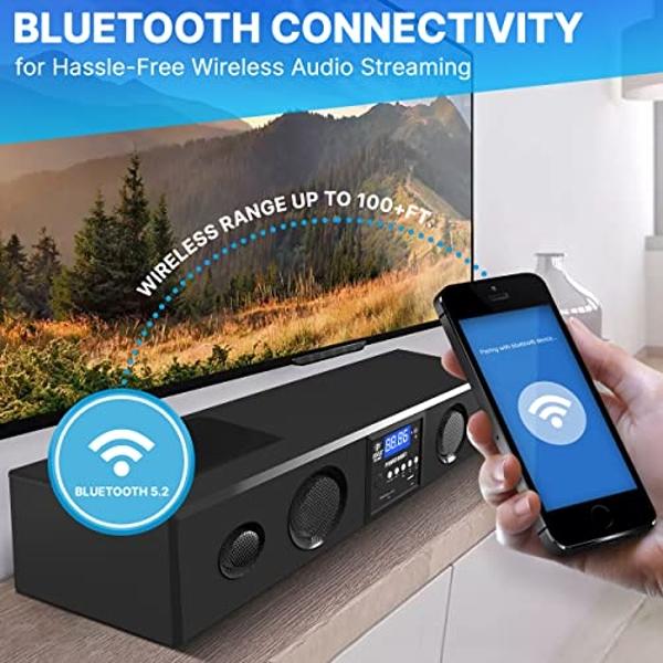 Pyle 3D Surround Bluetooth Soundbar - Sound System Compatible to TV, USB, SD, FM Radio with 3.5mm AUX Input and Wireless Remote - PSBV200BT