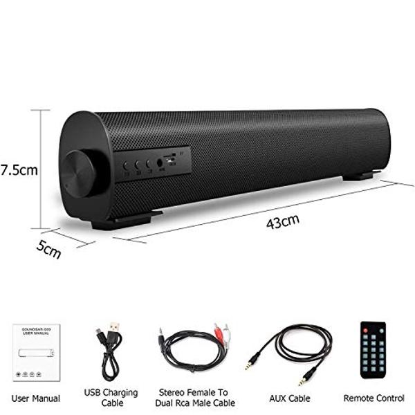 Portable Soundbar for TV/PC, Outdoor/Indoor Wired & Wireless Bluetooth 5.0 Speaker with Remote Control and Coax Cable, 2X5W Mini Home Theater Sound bar with Built-in Subwoofers for