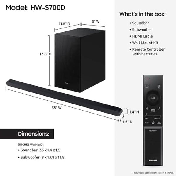 SAMSUNG S700D 3.1ch Soundbar w/Wireless Dolby Atmos Audio, Ultra Slim Design, Q-Symphony, SpaceFit Sound Pro, Adaptive Sound, Game Mode Pro, HW-S700D/ZA