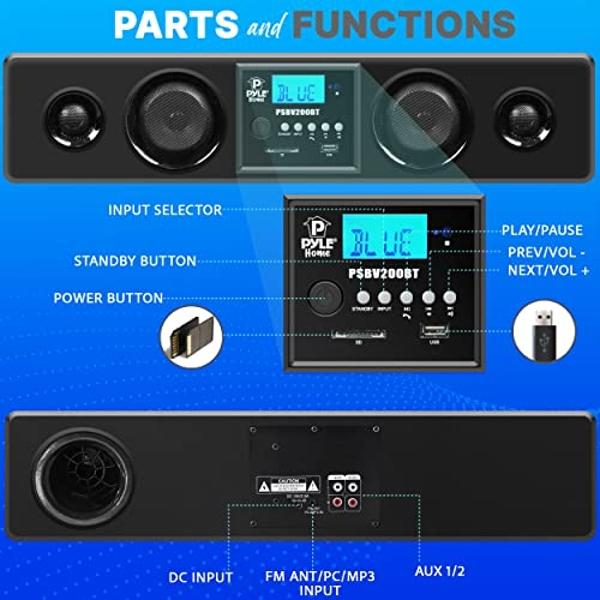 Pyle 3D Surround Bluetooth Soundbar - Sound System Compatible to TV, USB, SD, FM Radio with 3.5mm AUX Input and Wireless Remote - PSBV200BT
