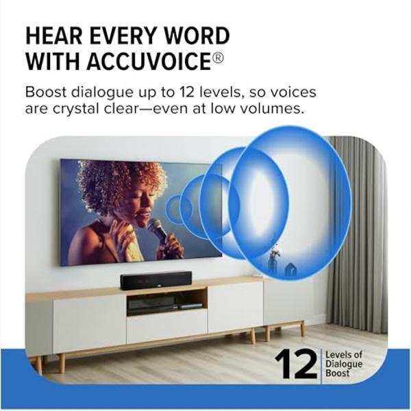 ZVOX Dialogue Clarifying Sound Bar With Patented Hearing Technology - AccuVoice TV Soundbar AV157 Titanium - Twelve Levels of Voice Boost - Home Theater Audio Speakers