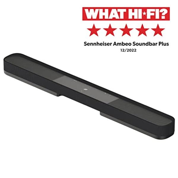 Sennheiser AMBEO Soundbar Plus for TV and Music with Immersive 3D Surround Sound, Virtual 7.1.4 Speaker Setup, Built-in Dual Subwoofers, Advanced Streaming Connectivity, Night Mode