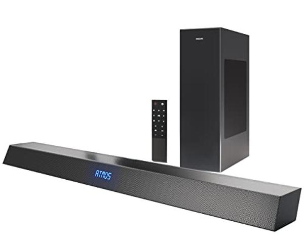 Philips Soundbar with Wireless Subwoofer, Dolby Atmos Sound bar for tv 2.1-Channel Bluetooth Surround Sound System for tv Home Theater Audio Speakers, DTS Play-Fi, Amazon Echo, Air