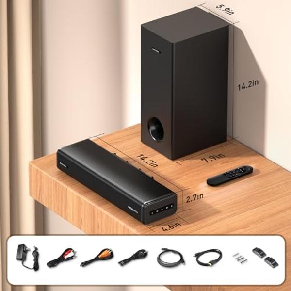 Sonic Blast Sound Bar with subwoofer for Smart TV Dolby Atmos 2.1CH Wireless Bluetooth 3D Surround Sound Soundbar Deep Bass Adjustable Home Theater Surround System TV Speaker Works