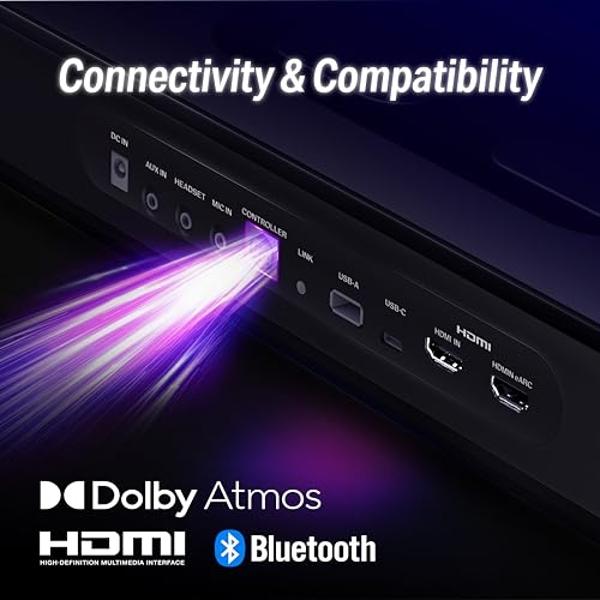 OXS Thunder Pro Gaming Soundbar with 5.1.2 Dolby Atmos Surround Sound System, Built-in Woofer, Bluetooth Multi-Connection, 3 Pro Gamer Modes, Sleek Toggle Design, for Pcs and Gamin