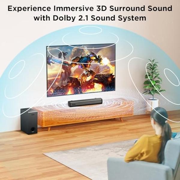 ULTIMEA 5.1 Sound Bar with Dolby Atmos, Wireless Subwoofer, 410W Peak Power Surround Sound System for TV, Sound Bar for Smart TV, Bass Boost and Surround Adjustable, Poseidon D60, 