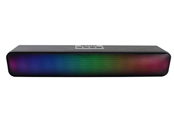 Riptunes Portable Bluetooth Sound Bar with 6 Changing LED Lights, Built-in Mic, Dynamic RGB Stereo Speaker for Desktop/Laptop/Phone/TV, Compatible w/USB/Micro-SD/AUX Line-in - Blac