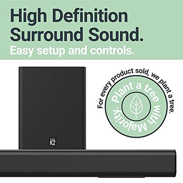 Majority K2 Sound Bar with Subwoofer | 150W Powerful Stereo 2.1 Channel Sound Bar for TV | Home Theatre 3D Surround Sound I HDMI ARC, Bluetooth, Optical & RCA Connection I USB & AU