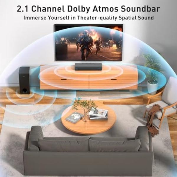 Sonic Blast Sound Bar with subwoofer for Smart TV Dolby Atmos 2.1CH Wireless Bluetooth 3D Surround Sound Soundbar Deep Bass Adjustable Home Theater Surround System TV Speaker Works
