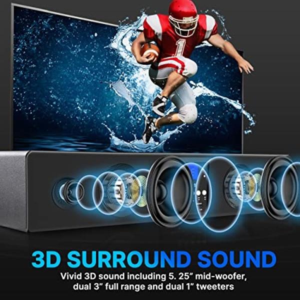 Pyle 3D Surround Bluetooth Soundbar - Sound System Compatible to TV, USB, SD, FM Radio with 3.5mm AUX Input and Wireless Remote - PSBV200BT