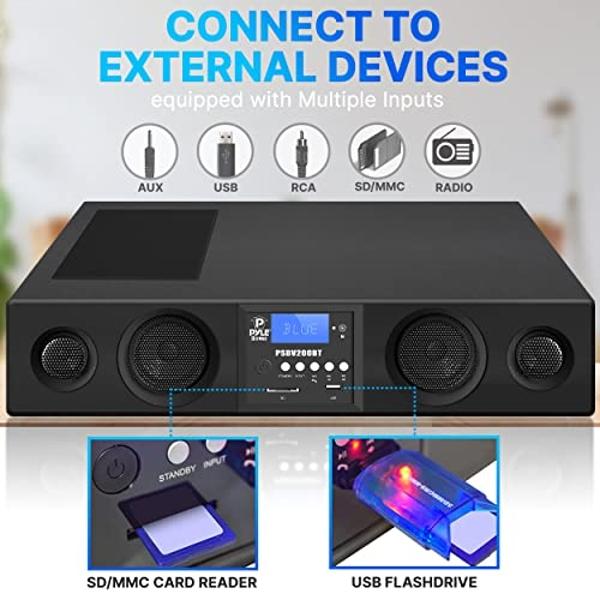 Pyle 3D Surround Bluetooth Soundbar - Sound System Compatible to TV, USB, SD, FM Radio with 3.5mm AUX Input and Wireless Remote - PSBV200BT