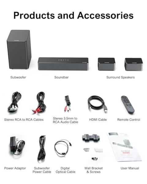 ULTIMEA 5.1 Sound Bar with Dolby Atmos, 410W Surround Sound System for TV, 3D Sound Bars for Smart TV with Subwoofer, Adjustable Surround and Bass, Home Audio Soundbars for TV, HDM