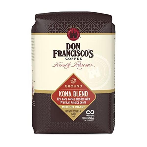 Don Francisco's Kona Blend Medium Roast Ground Coffee - Delicate Flavor for Drip, Pour Over, and French Press (18 oz Bag)