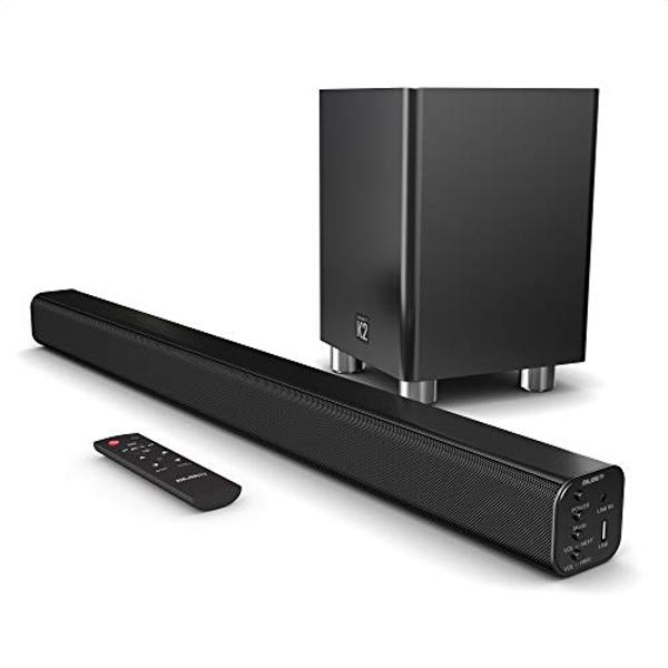 Majority K2 Sound Bar with Subwoofer | 150W Powerful Stereo 2.1 Channel Sound Bar for TV | Home Theatre 3D Surround Sound I HDMI ARC, Bluetooth, Optical & RCA Connection I USB & AU