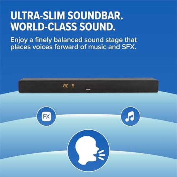 ZVOX AccuVoice AV455 Dialogue Clarifying Sound Bar with Hearing Aid Technology and HDMI-ARC Compatible Connectivity - Home Theater Audio TV Speakers Soundbar - Black