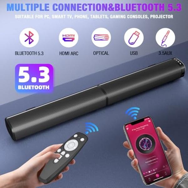 Sound Bar, 100W Sound Bar for Smart TV, 5.3 Bluetooth Sound Bar 2 in 1 Detachable Surround Sound System for TV Home Audio Soundbar Speaker, Soundbar with 3D Surround Bass Effect, H