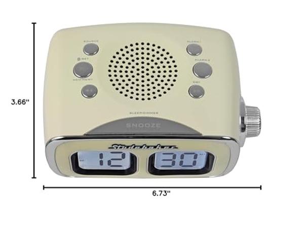 Studebaker Large Display LCD AM/FM Retro Clock Radio USB Bluetooth Aux-in Bedroom Kitchen Counter Small Footprint (Cream)
