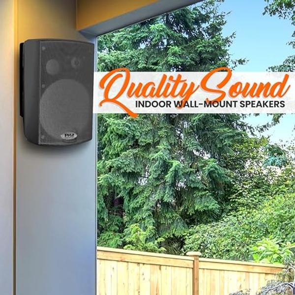 Pyle 6.5'' Wireless BT Streaming Speakers - Pro-Active, Wall Mountable, 100W MAX w/ 2-Way Full Range Stereo Sound Reproduction, Built-in Digital Sound Amplifier, Pair, Elegant Blac