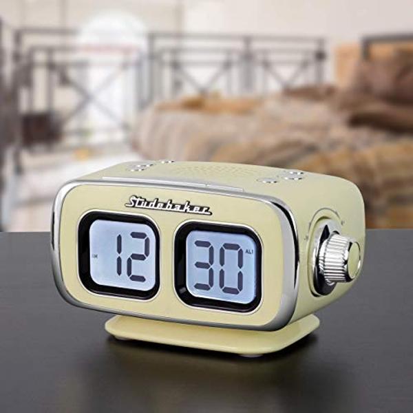 Studebaker Large Display LCD AM/FM Retro Clock Radio USB Bluetooth Aux-in Bedroom Kitchen Counter Small Footprint (Cream)