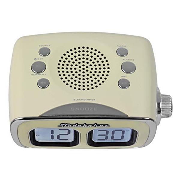 Studebaker Large Display LCD AM/FM Retro Clock Radio USB Bluetooth Aux-in Bedroom Kitchen Counter Small Footprint (Cream)