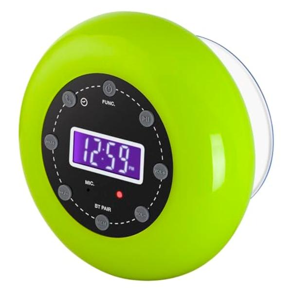 HANNLOMAX HX-159CR Shower Clock Radio, PLL FM Radio, Bluetooth with Hand-Free Function, LCD Display, Waterproof (IPX4), Built-in Li-ion Rechargeable Battery, Unique Suction Cup Des