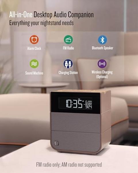 Soundfreaq Sound Rise II, SFQ-16: Bedside Alarm Clock Radio & Bluetooth Speaker, with Large Display Screen, FM Radio, Fast USB Charging, and Nature Sound