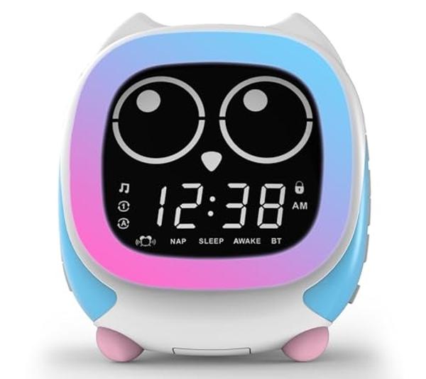 iTOMA Addo Kids Alarm Clock,Sunrise/Sunset Simulation Bedside Lamp, Grow Children's Clock Trainer and Bluetooth Music Player,White Noise Sleep Sounds Wake Up Clock Owl CKS912