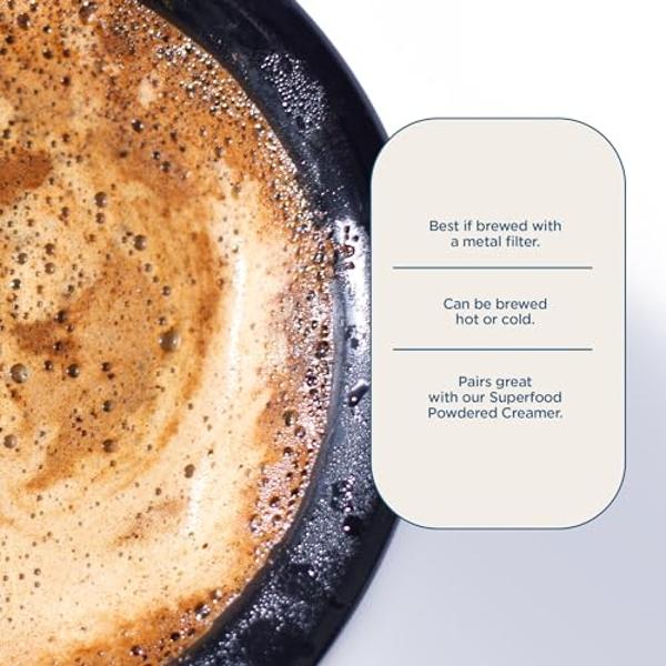 Laird Superfood Peruvian Dark Roast Coffee with Functional Mushrooms, Certified Organic Peruvian Ground Coffee Beans, Gluten-Free, Dairy-Free, Non-GMO, Paleo, Keto Friendly, 12 oz.