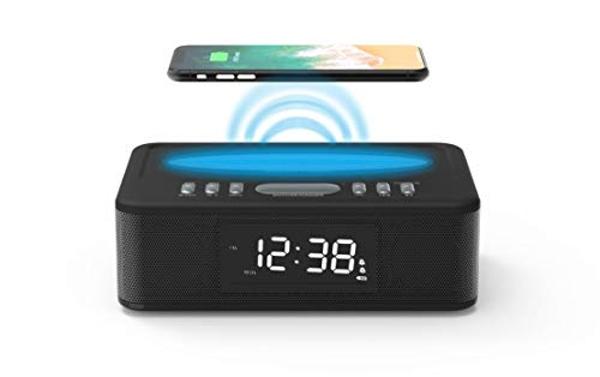 Kaito KA718 Voyager Home Bedside Alarm Clock Radio with Bluetooth Speaker & Wireless Mobile Charger, Black