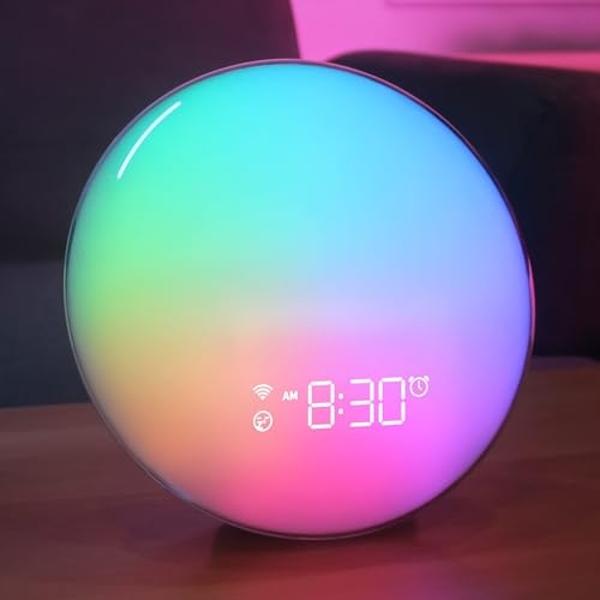 Sunrise Alarm Clock Sound Machine, Smart Wake-up Light, Wake Up Light with Sunrise/Sunset Simulation, Ambient Light & Sleep Assistant White Noise Sound Machine Baby Night Light, To