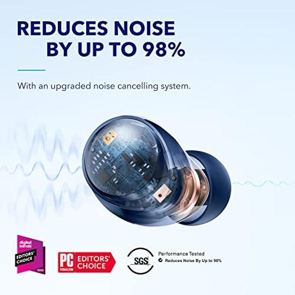 soundcore by Anker Space A40 Auto-Adjustable Active Noise Cancelling Wireless Earbuds, Reduce Noise by Up to 98%, 50H Playtime, Hi-Res Sound, Comfortable Fit, App Customization, Wi
