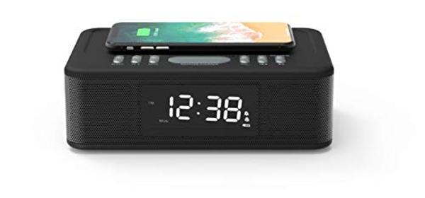 Kaito KA718 Voyager Home Bedside Alarm Clock Radio with Bluetooth Speaker & Wireless Mobile Charger, Black