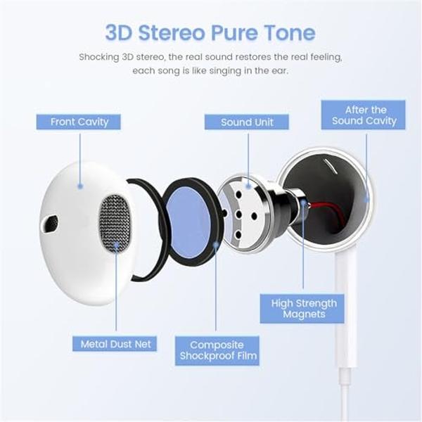2 Pack USB C Headphones for iPhone 16, Type C Earbuds Wired Earbuds with Microphone & Remote Control Noise Cancelling Earphones, Compatible with iPhone 16 Pro Max, iPad Pro, Most U