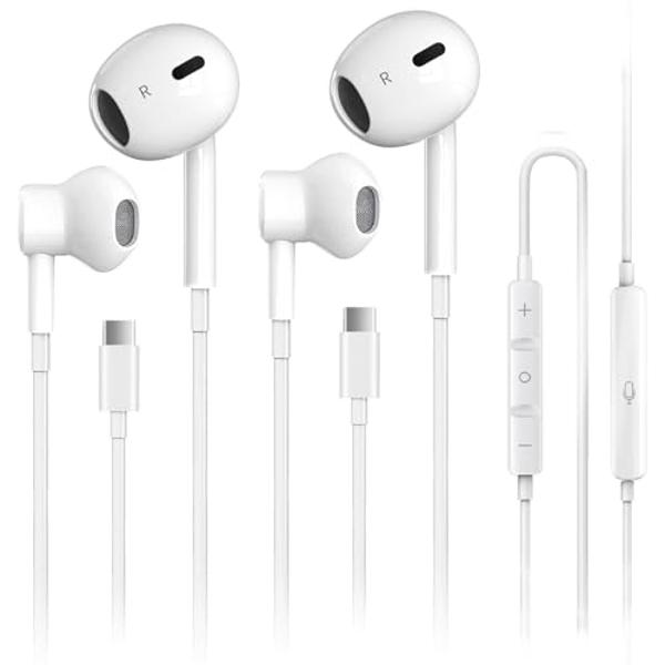2 Pack USB C Headphones for iPhone 16, Type C Earbuds Wired Earbuds with Microphone & Remote Control Noise Cancelling Earphones, Compatible with iPhone 16 Pro Max, iPad Pro, Most U