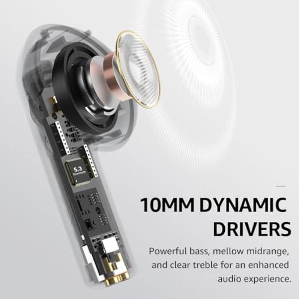 TOZO E2 Wireless Earbuds 10mm Drivers with Powerful Bass, App Customize 32 EQs, with 2 Mics AI Call Noise Cancellation, 30H Playtime, Bluetooth 5.3 Ear Buds, Comfort Fit in-Ear Hea