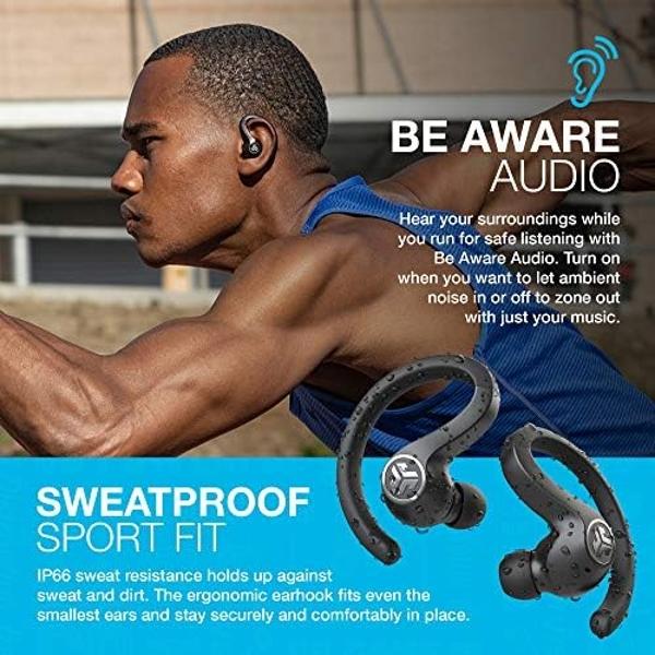 JLab JBuds Air Sport True Wireless Bluetooth Earbuds + Charging Case, Black, IP66 Sweat Resistance, Class 1 Bluetooth 5.0 Connection, 3 EQ Sound Settings JLab Signature, Balanced, 