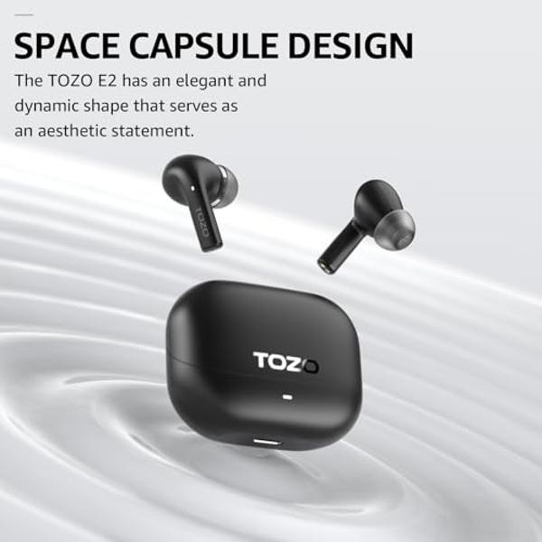 TOZO E2 Wireless Earbuds 10mm Drivers with Powerful Bass, App Customize 32 EQs, with 2 Mics AI Call Noise Cancellation, 30H Playtime, Bluetooth 5.3 Ear Buds, Comfort Fit in-Ear Hea
