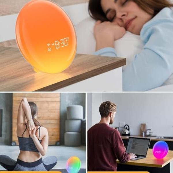 Sunrise Alarm Clock Sound Machine, Smart Wake-up Light, Wake Up Light with Sunrise/Sunset Simulation, Ambient Light & Sleep Assistant White Noise Sound Machine Baby Night Light, To