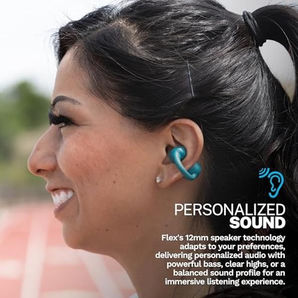 JLab Flex Open Earbuds, Teal, Clip-on Cuff Design, Wireless Open-Ear Audio Freedom Effortless Fit, Safe Listening, Bluetooth Multipoint, Customize with The App
