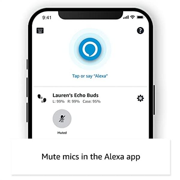 Amazon Echo Buds (newest model), True Wireless Bluetooth 5.2 Earbuds with Alexa, audio personalization, multipoint, 20H battery with charging case, fast charging, sweat resistant, 