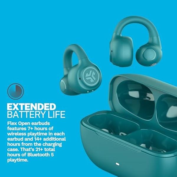 JLab Flex Open Earbuds, Teal, Clip-on Cuff Design, Wireless Open-Ear Audio Freedom Effortless Fit, Safe Listening, Bluetooth Multipoint, Customize with The App