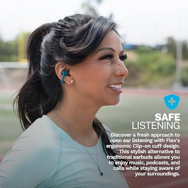 JLab Flex Open Earbuds, Teal, Clip-on Cuff Design, Wireless Open-Ear Audio Freedom Effortless Fit, Safe Listening, Bluetooth Multipoint, Customize with The App
