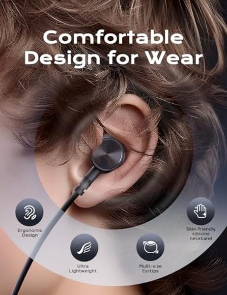 Bluetooth Headphones, aptX-HD Wireless 5.0 Bluetooth Earbuds CVC 8.0 Noise Canceling Mic, in-Ear Magnetic Neckband Earphones 30Hrs Playtime, IPX7 Sweatproof Deep Bass Headset for P