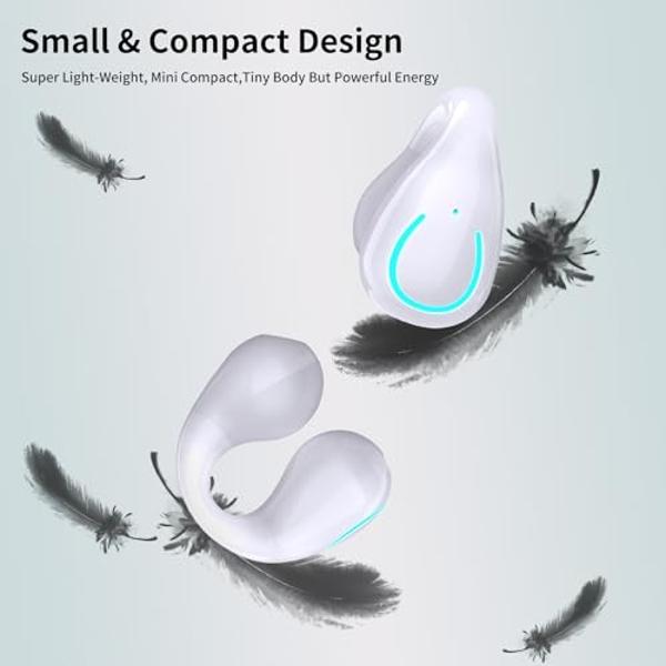 Open Ear Bone Conduction Headphones Bluetooth 5.3 Wireless Clip On Earbuds with Digital Display Charging Case 60 Hours Playtime Sport Earphones Built-in Mic IPX7 Waterproof for Run