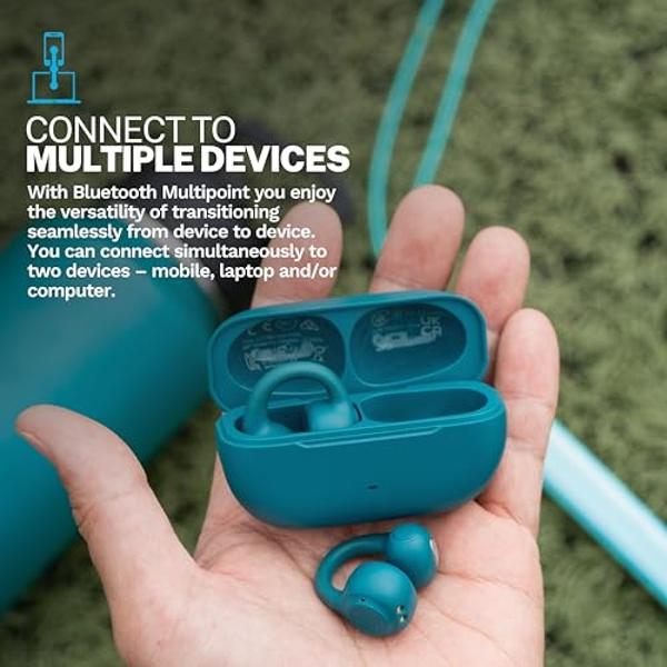 JLab Flex Open Earbuds, Teal, Clip-on Cuff Design, Wireless Open-Ear Audio Freedom Effortless Fit, Safe Listening, Bluetooth Multipoint, Customize with The App