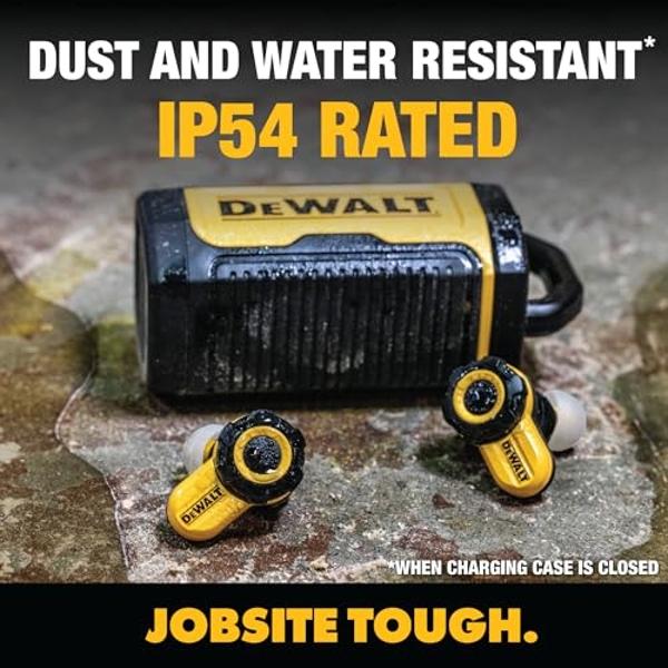 DEWALT Heavy Duty Bluetooth Jobsite Pro X2 ANC True Wireless Earbuds, 38dB Noise Reduction Rated Work Earbuds, Turn Dial Controls, 10Hr Runtime (40+ w/Case), 4 EQ Modes, IP54, Acti