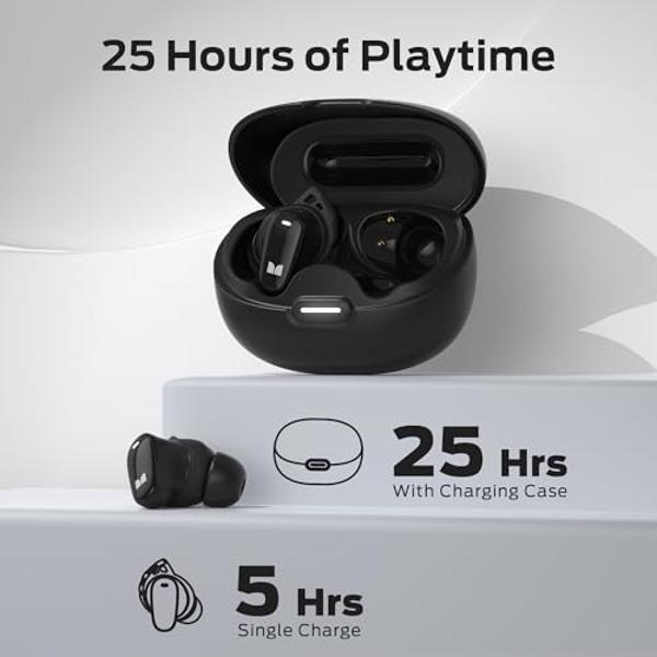 Monster N-Lite 206 Bluetooth Wireless Earbuds in Ear Headphones, Bluetooth 5.4 Ear Buds Built-in Mic, Comfortable Fit, Touch Control, Type-C Fast Charging, IPX6 Waterproof, 25H Pla
