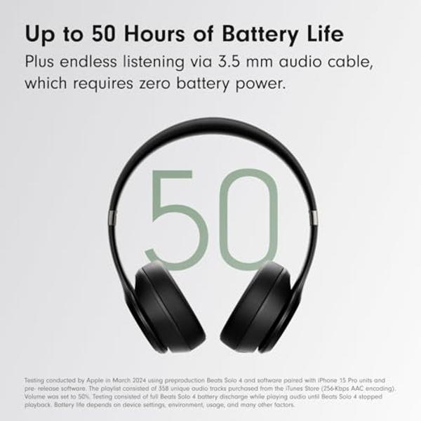 Beats Solo 4 - Wireless Bluetooth On-Ear Headphones, Apple & Android Compatible, Up to 50 Hours of Battery Life - Matte Black (Renewed Premium)